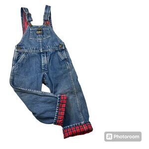 OshKosh B'Gosh Denim Overalls Red Plaid Lined Size 4T Made USA Vintage Vestbak